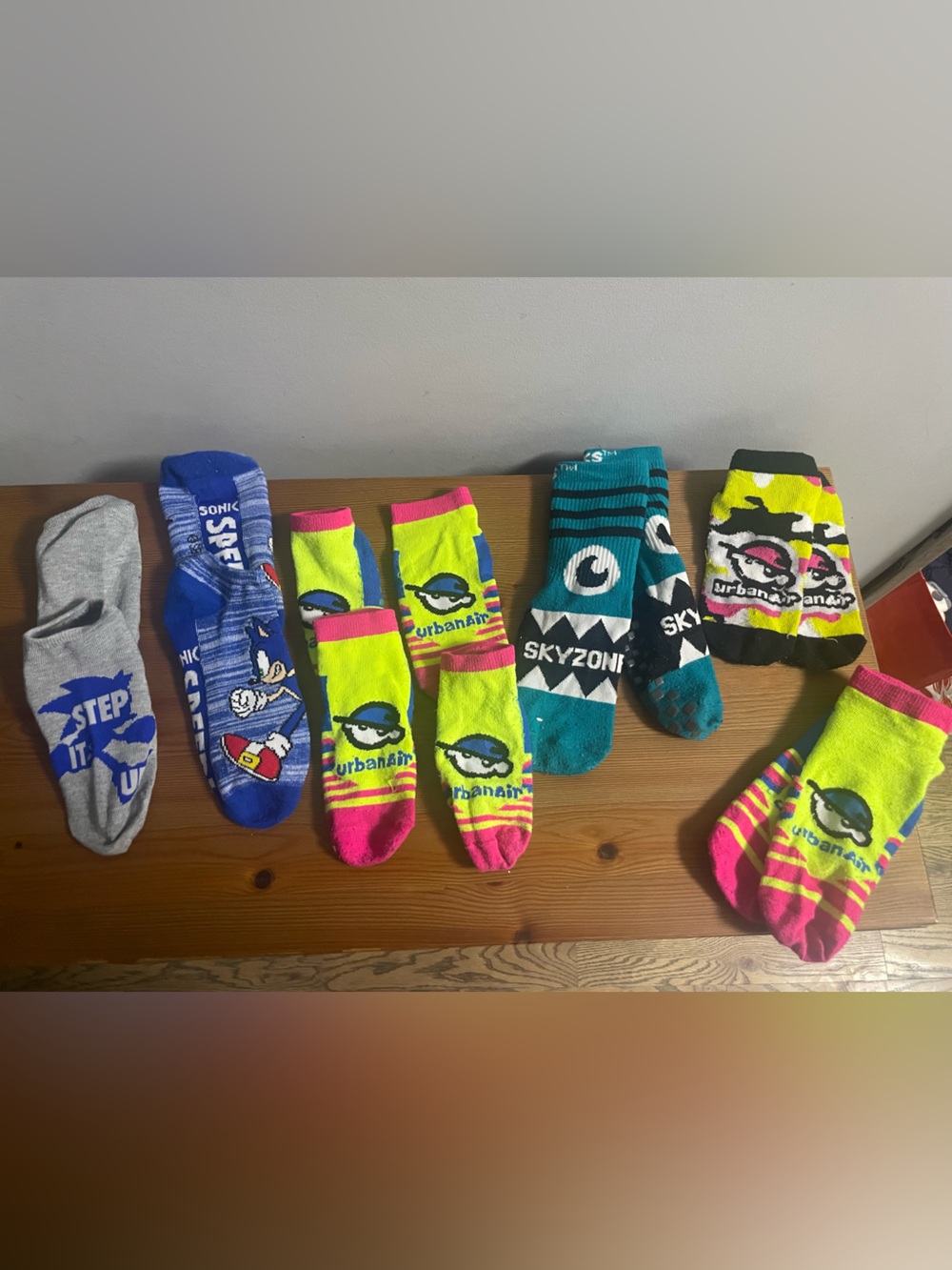 Assorted Colorful Graphic Crew Socks - Neon Yellow, Pink, Blue, Teal
